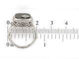18k Gold Filigree Genuine Natural Black Onyx Ring with Corner Diamond (#J6613)