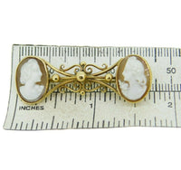 9k Yellow Gold Pin with Pair of Shell Genuine Natural Cameos (#J335)