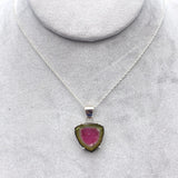 Sterling 10.83ct Watermelon Genuine Natural Tourmaline Crystal Pendant (#J6172)