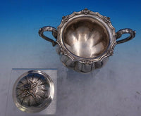 John B. Jones Coin Silver Sugar Bowl Fluted Shape w/ Leaves Flower Finial #3946