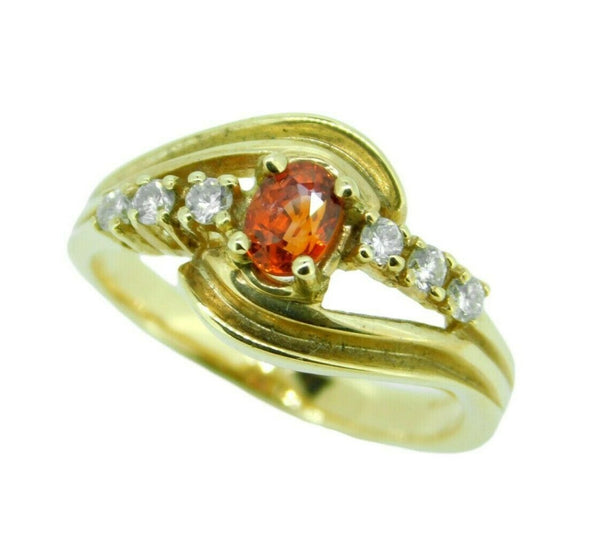 14k Yellow Gold .54ct Orange Genuine Natural Sapphire and Diamond Ring (#J508)