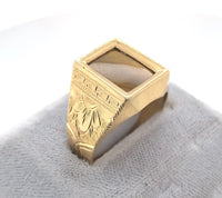 18k Gold Hand Engraved Men's Genuine Natural Tiger's Eye Quartz Ring (#J6219)