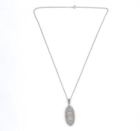14k Gold Art Deco Genuine Natural Rock Crystal Quartz Filigree Pendant (#J6275)