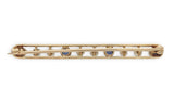 Antique 14k Yellow Gold Bar Pin with Montana Sapphires and Pearls (#J7531)