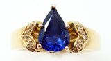 14k Yellow Gold 1.28ct Royal Blue Pear Genuine Natural Sapphire Ring (#J406)