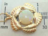 14k Yellow Gold Genuine Natural Opal Leaf Pendant Jewelry (#J2753)
