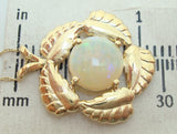 14k Yellow Gold Genuine Natural Opal Leaf Pendant Jewelry (#J2753)
