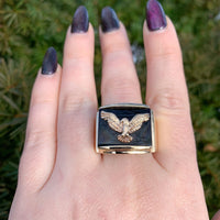 14k Yellow Gold Men's Genuine Natural Black Onyx Ring with Eagle Size 14 #J6533