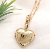 14k Yellow Gold Heart Locket Engraved Clover Elongated Chain Swivel Clasp #J7185