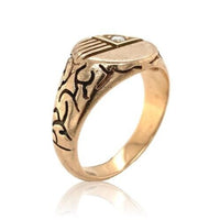 14k Gold Men's Vintage Signet Ring with Genuine Natural Diamond Accent (#J6638)