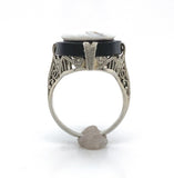 18k White Gold Art Deco Filigree Genuine Natural Stone Cameo Ring (#J6214)