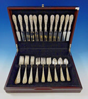 Rose by Stieff Sterling Silver Flatware Set For 12 Service 48 Pieces Repousse
