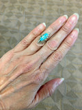 14k Gold Arts and Crafts Genuine Natural Turquoise Ring Applied Leaves (#J5214)