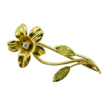 Art Nouveau 14k Yellow Gold Cast Flower Genuine Natural Diamond Pin (#J4750)