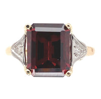10k Yellow Gold 3.86 Carat Emerald Cut Genuine Natural Garnet Ring (#J6554)