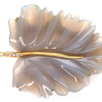 16k Yellow Gold .666 Large Carved Genuine Natural Chalcedony Leaf Pin (#J6234)