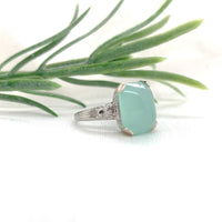 20k White Gold 4.05 Carat Genuine Natural Aquaprase Ring Size 4.5 (#J7214)