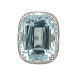 18k White Gold Large 15.55 Carat Genuine Natural Aquamarine Diamond Ring #J7013