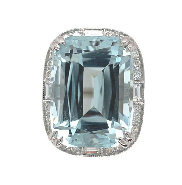18k White Gold Large 15.55 Carat Genuine Natural Aquamarine Diamond Ring #J7013