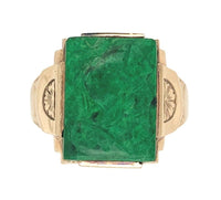10k Gold Men's Warrior Genuine Cameo Carved Green Stone Ring Size 12 (#J6898)