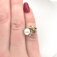 14k Yellow Gold Blue Akoya Pearl Ring with Sapphires Size 3 Jewelry (#J6097)