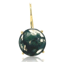 14k Yellow Gold Pair of Moss Genuine Natural Agate Earrings w/Wire Hooks #J6722