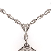 14k White Gold Filigree Genuine Natural Rock Crystal Diamond Necklace (#J6502)