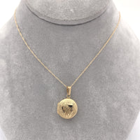 14k Yellow Gold Very Small Round Locket with Engraved Heart and Chain (#J6524)