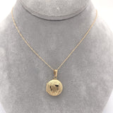 14k Yellow Gold Very Small Round Locket with Engraved Heart and Chain (#J6524)