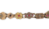 Gold Filled Gold Top Victorian 16 Slides Bracelet Garnets Rubies Pearls (#J6649)