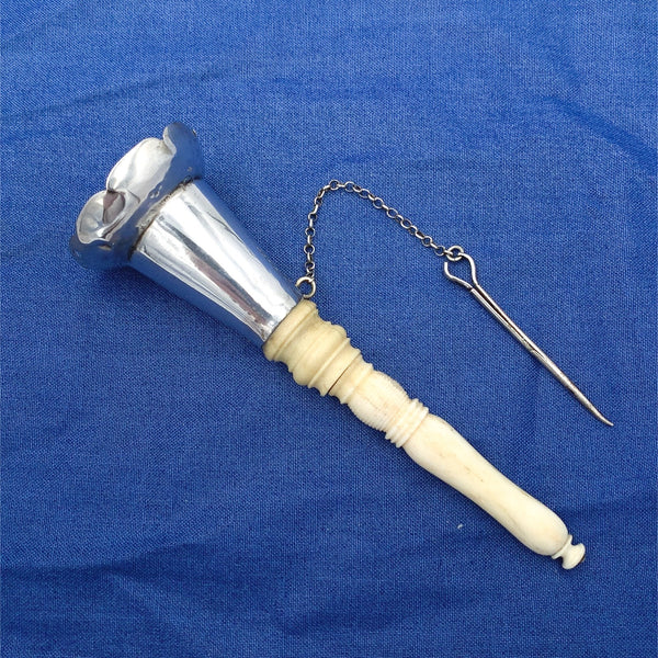 Sterling Tussie Mussie with Scalloped Rim Original Pin and Chain 4 3/4" (#J7464)