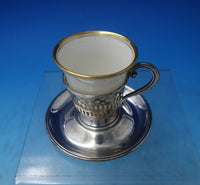 SSMC-Saart Sterling Silver Demitasse Cup Pcd Circles Lines w/ Liner Saucer #6312