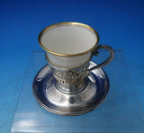 SSMC-Saart Sterling Silver Demitasse Cup Pcd Circles Lines w/ Liner Saucer #6312