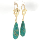 14k Yellow Gold 47.50ct Genuine Natural Fox Turquoise Dangle Earrings (#J6121)