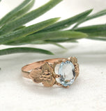 10k Yellow Gold Ring with 1.15ct Oval Genuine Natural Aquamarine w/Leaves #J6767