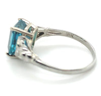 18k White Gold 3.99 Carat Teal Blue Genuine Natural Zircon Diamond Ring (#J6921)