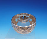 Art Nouveau Silver Overlay Glass Inkwell Chrysanthemum Floral 3 1/2" (#9225)