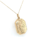 14k Yellow Gold Rectangular Locket with Engraved Floral Design (#J6435)
