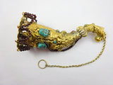 Asian Silver Gilt Tussie Mussie Posey Posy Holder w/ Garnets Turquoise (#J1244)