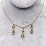 10k Gold Victorian Three Drop Genuine Natural Diamond Lavaliere Necklace #J6164
