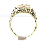 14k Yellow Gold Art Deco Filigree Ring w/Specialty Hexagon Cut Aquamarine #J6544