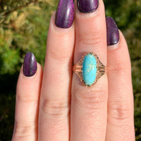 10k Rose Gold Arts and Crafts Genuine Natural Turquoise Ring Size 6 (#J6566)