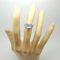 14k White Gold Blue Grey Genuine Natural Chalcedony Ring with Diamonds (#J3558)