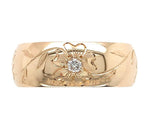 14k Gold Hand Engraved Wide Genuine Natural Diamond Wedding Band 5.75 (#J6914)