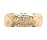 14k Gold Hand Engraved Wide Genuine Natural Diamond Wedding Band 5.75 (#J6914)