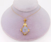 Vintage 18k Oval Genuine Natural Opal with 14k Chain (#J3908)