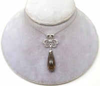 14k Gold Briolette Cut Genuine Natural Smoky Quartz Pendant w/ Diamonds (#J3715)