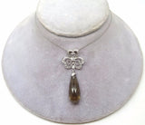 14k Gold Briolette Cut Genuine Natural Smoky Quartz Pendant w/ Diamonds (#J3715)