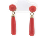 14k Gold Ox Blood Red Genuine Coral Briolette Earrings with 7mm Beads (#J7024)