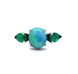 Platinum 1.95 Carat Genuine Natural Black Opal and Emerald Ring Jewelry (#J5633)